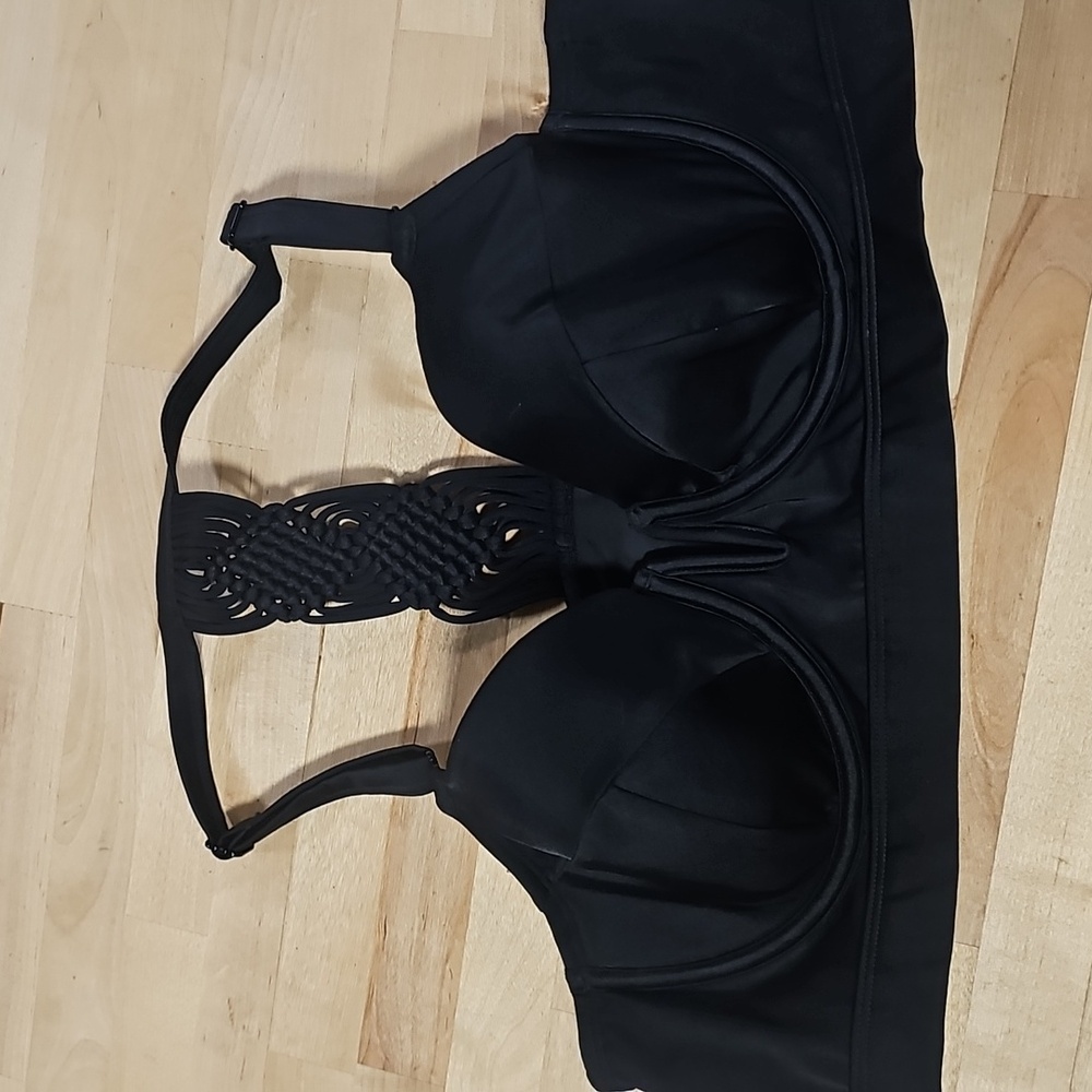 Black Macrame Strap Bikini Top